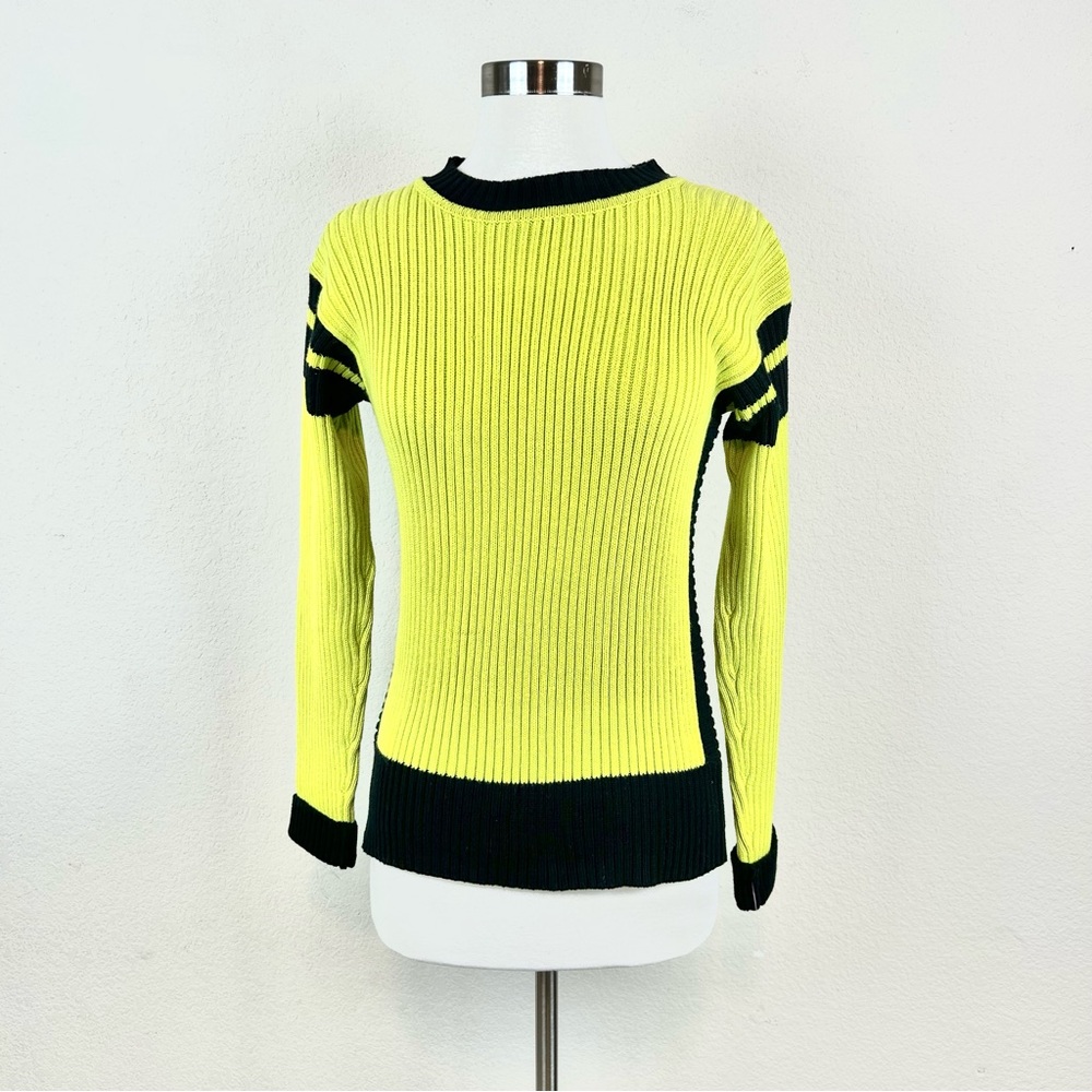 Adrienne Vittadini Crew Neck Knit Green & Black Sweater